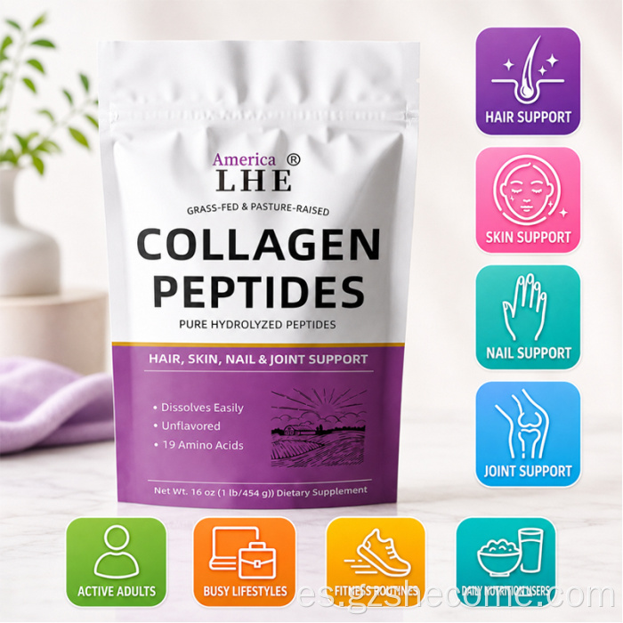 Shecome Péptidos de Colágeno Polvo Piel Cabello Uñas Soporte
